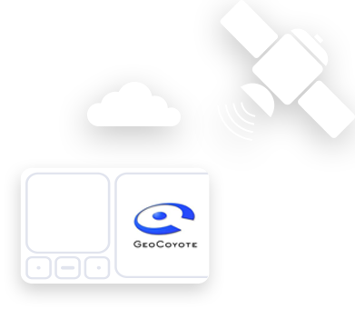 Illustration d'un satellite et d'un boîtier véhicule GeoCoyote