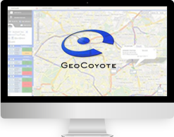 Écran d'un ordinateur avec le logiciel de gestion de flotte GeoCoyote